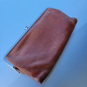 HOBO The Original Distressed Brown Leather Clutch with Stripes